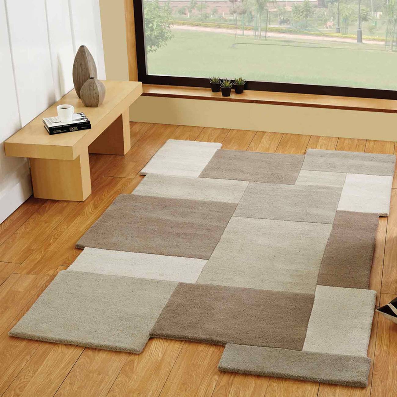 Unequal squares in neutral colors Rug Nouqoush