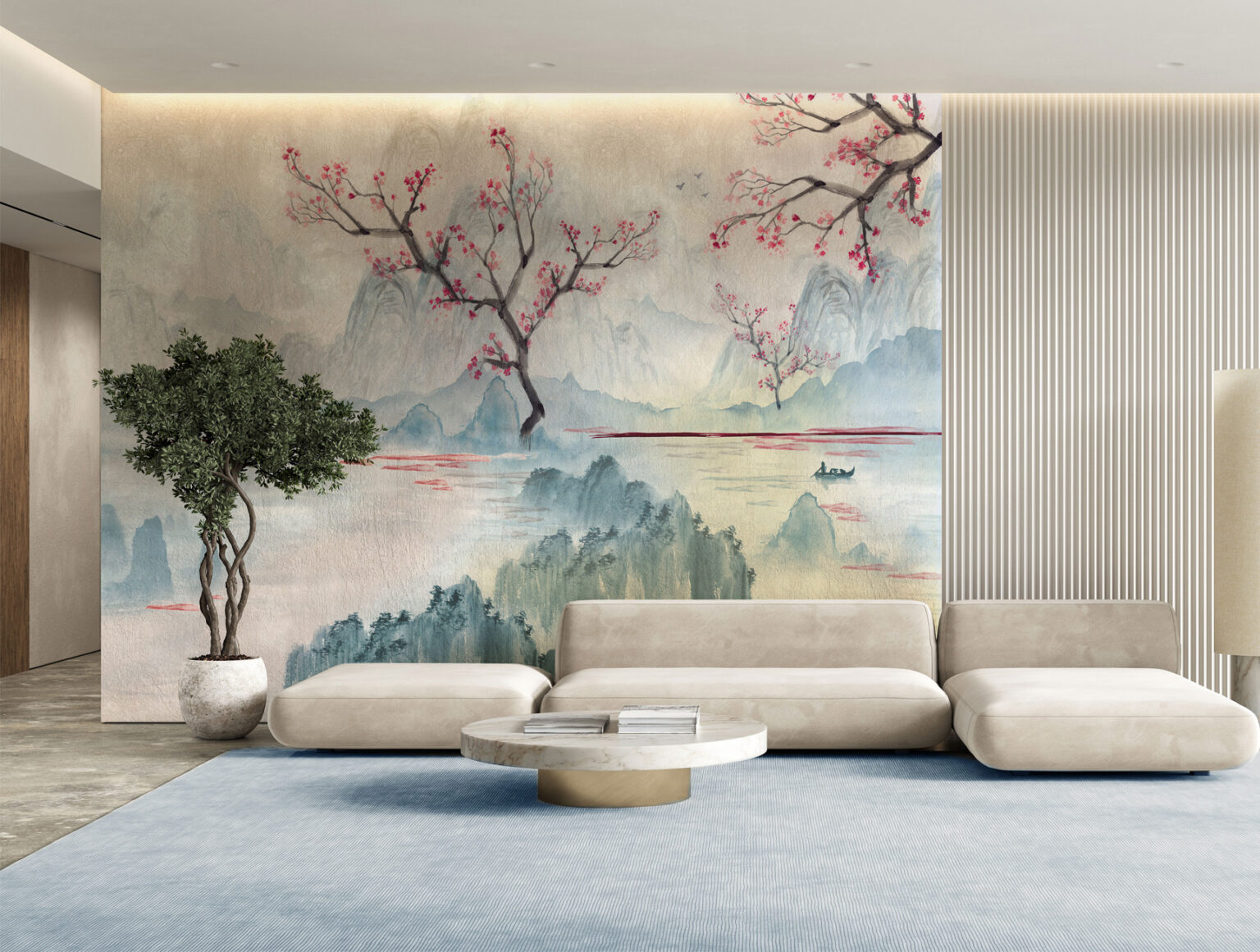 Blush-pink cherry blossoms wall mural – Nouqoush