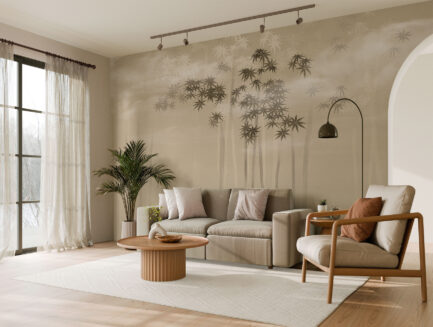 Misty tree silhouettes wall mural