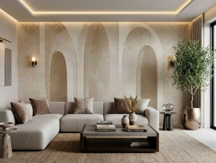 Moroccan arch wall mural room shot