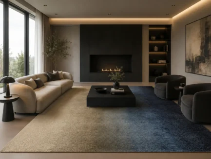 Abstract Mirage Rug, hand-tufted rug in a living room setting
