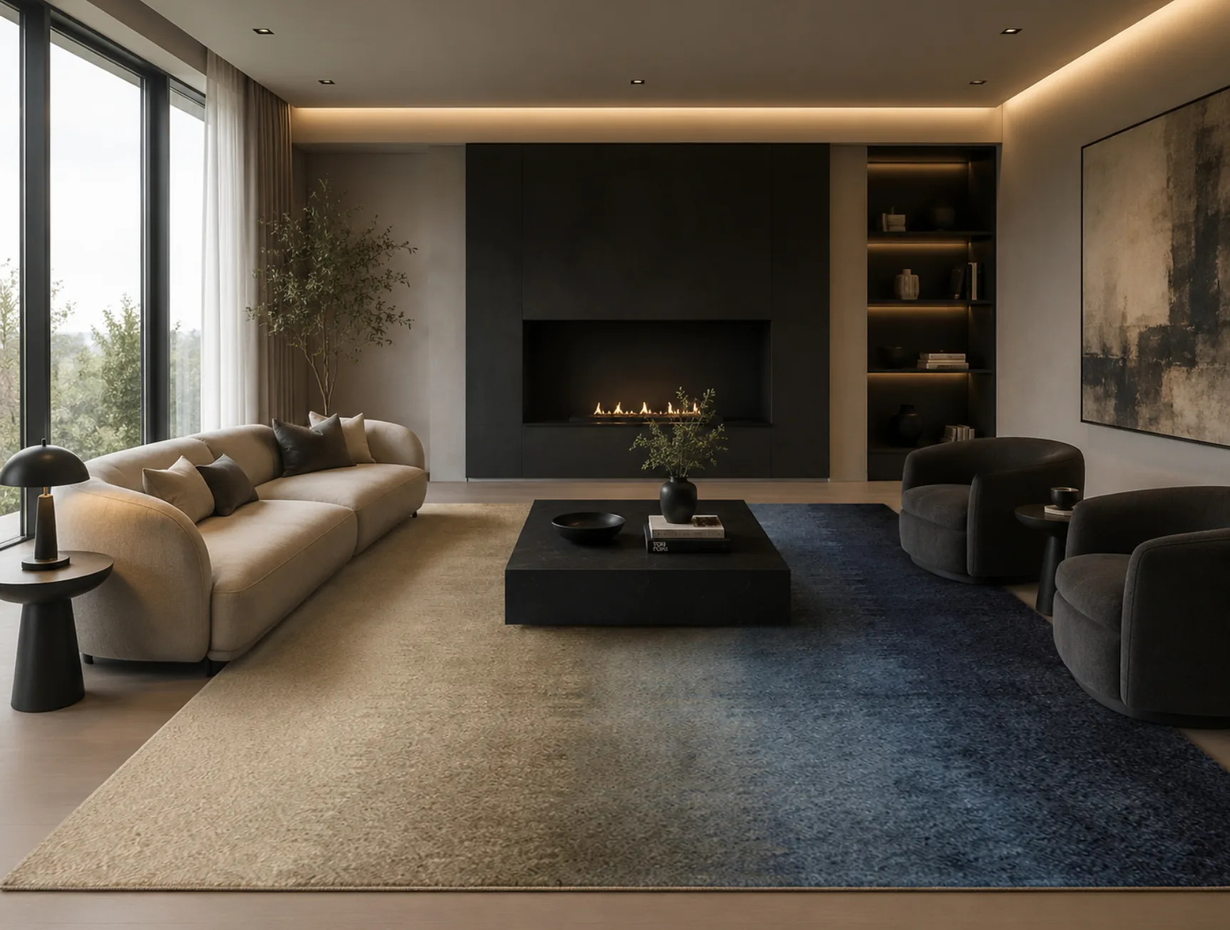 Abstract Mirage Rug (room) Abstract Mirage Rug, hand-tufted rug in a living room setting