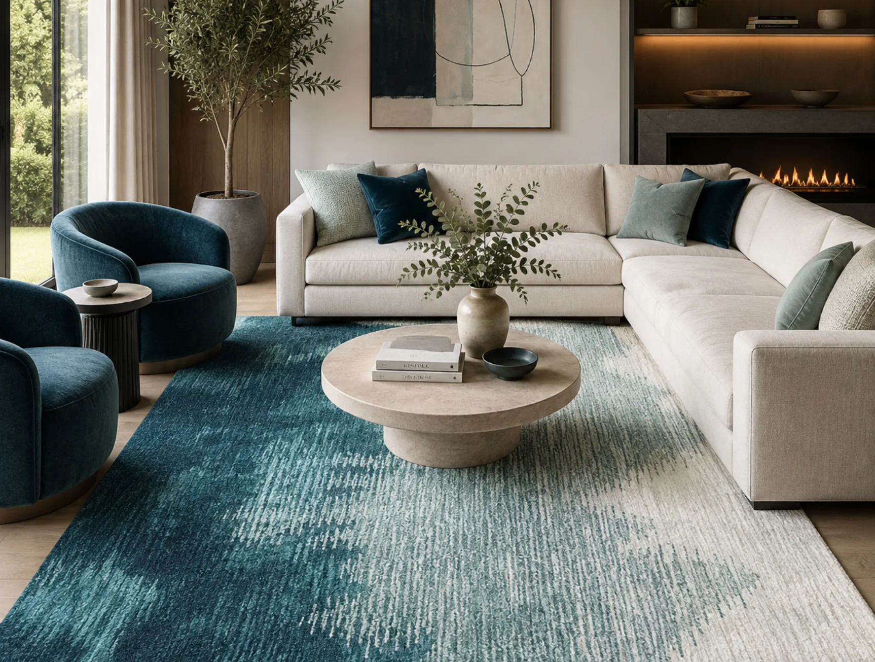 Atmosphere Mirage Rug (room) Atmosphere Mirage Rug, hand-tufted rug in a living room setting