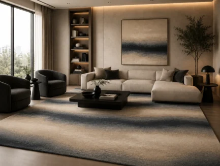 Desert Pulse Mirage Rug, hand-tufted rug in a living room setting