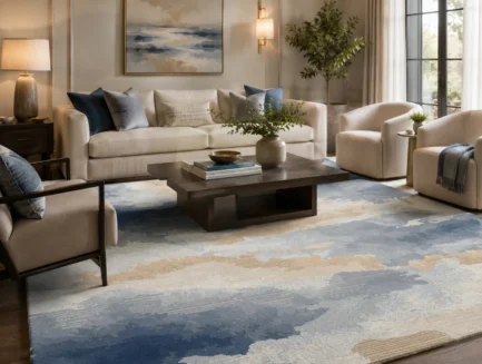 Diffusion Mirage Rug, hand-tufted rug in a living room setting