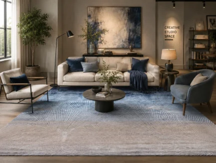 Fossil Mirage Rug, hand-tufted rug in a living room setting