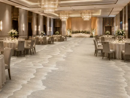 Levels Mirage Rug, hand-tufted rug in a hotel lobby or corridor setting
